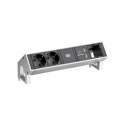 Bachmann Steckdosenleiste DESK2 902.428 | 2x Schuko | USB Doppelcharger | Custom Modul | Edelstahl | Schwarz | 0,2m