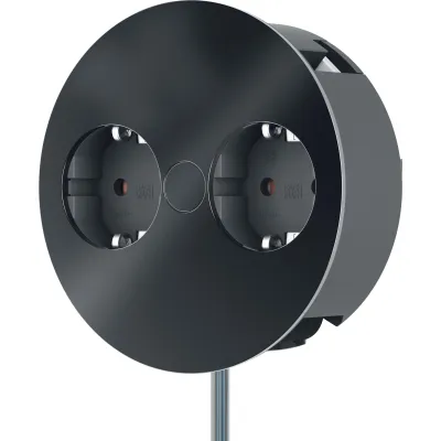 Bachmann Steckdoseneinheit TWIST 931.100 | Doppel-Steckdose | Schuko 2-fach | Edelstahl | 2m Kabel | Schwarz