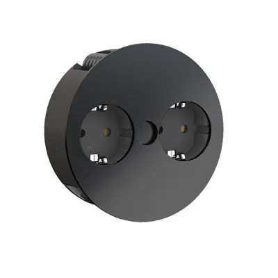 Bachmann Steckdosenleiste TWIST 931.150 | 2-fach Einbausteckdose | 2m Kabel | Metall | IP20 | 90° drehbar | Schwarz matt