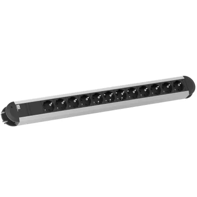 Bachmann Steckdosenleiste 331.012 | 12-fach Tischsteckdose | Aluminium | 1,75m Kabel | ohne Schalter | Schwarz/Silber