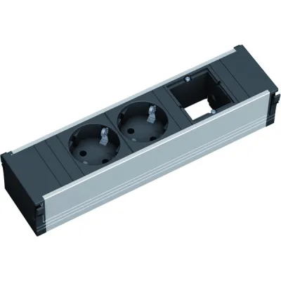 Bachmann Steckdosenleiste CONI 912.003 | 2x Schuko | 3-fach | Aluminium | Einbau | Wieland GST18 | Schwarz/Silber