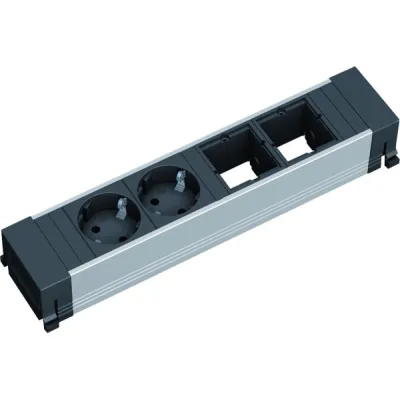 Bachmann Steckdoseneinheit 909.003 | Tisch-Steckdosenleiste | 2x Schuko | 2x Modul-Abdeckung | Aluminium | Schwarz