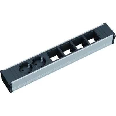 Bachmann Steckdosenleiste 912.005 | CONI 6-fach | 2x Schutzkontakt | 4x Modulplätze | Aluminium | 356mm | Schwarz/Silber