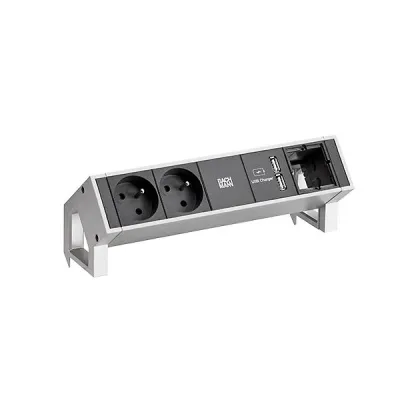 Bachmann Steckdosenleiste DESK2 902.432 | 2x Typ E | 2x USB Charger | 35° Winkel | Edelstahl | 0,2m Anschluss | IP20