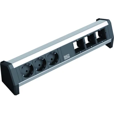 Bachmann Steckdosenleiste 902.002 | 3x Schutzkontakt | DESK Serie | Aluminium | GST18 | 35° Winkel | silber/schwarz