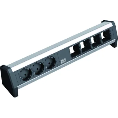 Bachmann Steckdosenleiste 902.003 | 3x Schuko | 4x Modulplätze | Aluminium | GST18 Ein-/Ausgang | 35° verdreht | Schwarz