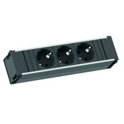 Bachmann Steckdosenleiste 333.1007 | 3x Schutzkontakt | Einbau | Aluminium | erhöhter Berührungsschutz | silber/schwarz