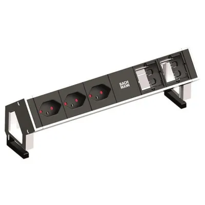 Bachmann Steckdosenleiste 902.209 | 3x CH Typ 13 Schweiz | 90° gewinkelt | Aluminium | 0,2m Zuleitung | IP20 | Weiß