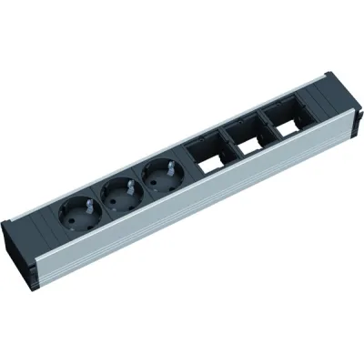 Bachmann Steckdosenleiste 912.006 | CONI 6-fach | 3x Schutzkontaktsteckdose | Aluminium | 356mm | Schwarz/Silber