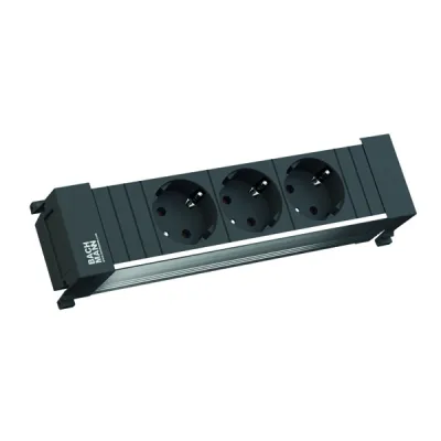 Bachmann Steckdosenleiste 317.100 | Power Frame 3x Schuko | Aluminium | 219,6 mm | Wieland GST18 Stecker | schwarz