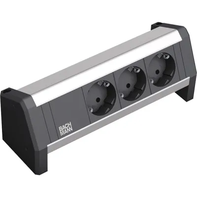 Bachmann Steckdosenleiste 902.0048 | 3-fach Schuko | DESK Serie | Kindersicherung | 35° Einsatz | Aluminium/Schwarz