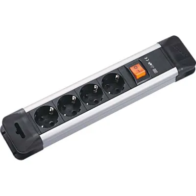 Bachmann CONNECTUS Steckdosenleiste 330.100 | 4-fach Schuko | 2m Kabel | mit Schalter & Kinderschutz | silber/schwarz