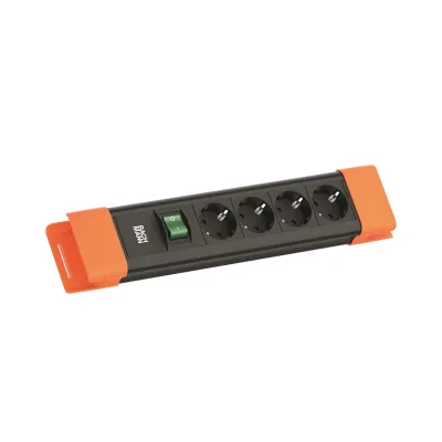 Bachmann Steckdosenleiste BM005919 | 4-fach Schuko | Ein/Aus-Schalter | 2m Kabel | Kunststoff | schwarz/orange
