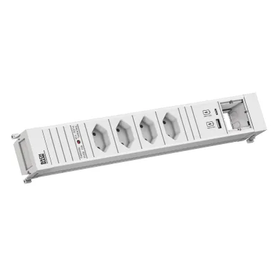 Bachmann Steckdosenleiste 916.722 | POWER FRAME 4x CH T13 Schweiz | 1x USB A/C 22W | Thermosicherung | 0,2m GST18 | Weiß