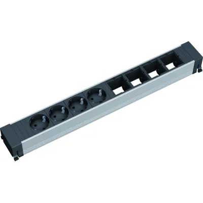 Bachmann Steckdoseneinheit Conference 909.007 | 4x Schuko-Steckdose | 4x Modulplatz | Aluminium | 444mm | schwarz