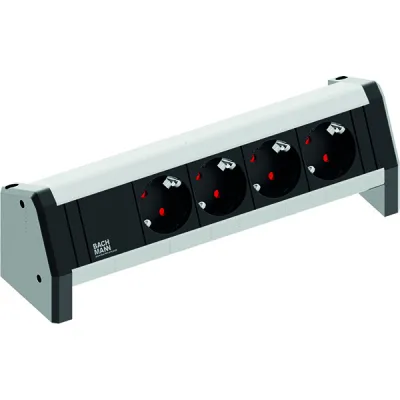 Bachmann Steckdosenleiste 902.0049 | 4x Schuko | DESK | Kindersicherung | GST18 | Aluminium | 35° gedreht | Schwarz