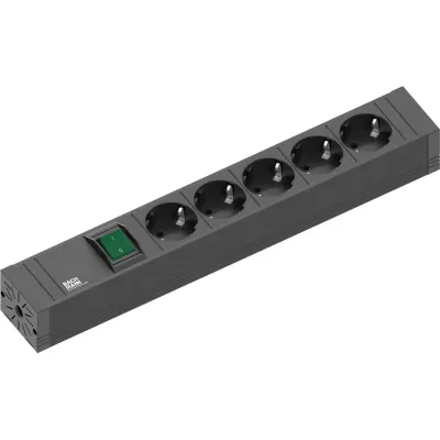 Bachmann Steckdosenleiste 420.0013 | 5x Schuko mit Schalter | 2m Kabel | Kunststoff | schwarz
