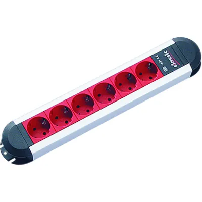 Bachmann Steckdosenleiste 331.040 | 6-fach Schuko Tischsteckdose | PRIMO-CLASSIC-ALU | Aluminium | 1,75m Kabel | Rot