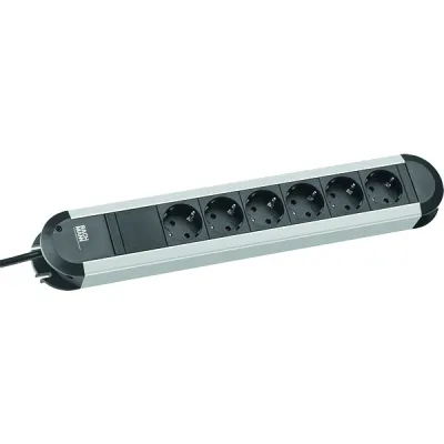 Bachmann Steckdosenleiste 331.010 | 6-fach Tischsteckdose | Aluminium | 1,75m Kabel | ohne Schalter | silber/schwarz