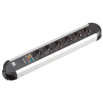 Bachmann Steckdosenleiste 6-fach Schuko | Überspannungsschutz | Aluminium | 1,75m Kabel | silber/schwarz