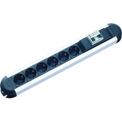 Bachmann Steckdosenleiste 331.035 PRIMO 6-fach | FI-Schutzschalter 30mA | 1,75m Kabel | Aluminium | silber/schwarz
