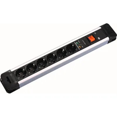 Bachmann Steckdosenleiste 6-fach Schuko | Überspannungsschutz | Schalter | Kinderschutz | 2m Kabel | Schwarz/Silber
