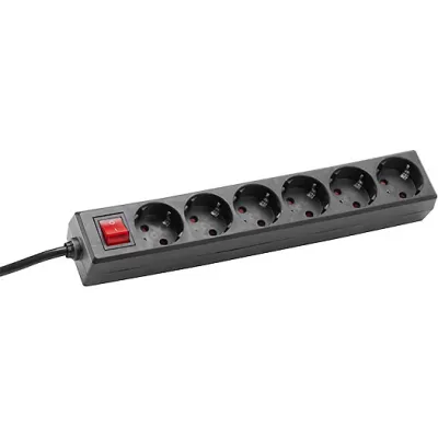 Bachmann Steckdosenleiste 381.144S | 6-fach Schuko | 1,5m Kabel | Winkelstecker | Schalter | IP20 | Kunststoff | Schwarz