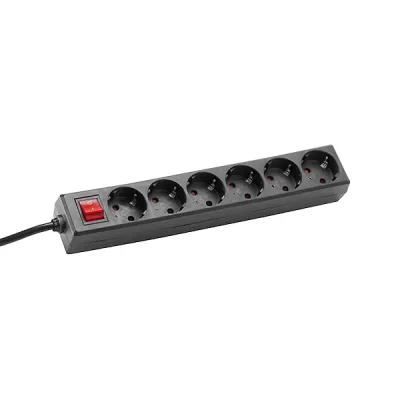 Bachmann Steckdosenleiste 381.144S | 6-fach Schuko | 1,5m Kabel | Winkelstecker | Schalter | IP20 | Kunststoff | Schwarz