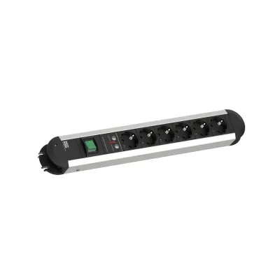 Bachmann Tischsteckdose PRIMO-CLASSIC-ALU 6-fach Schuko | Überspannungsschutz | Schalter | 1,75m Kabel | matt
