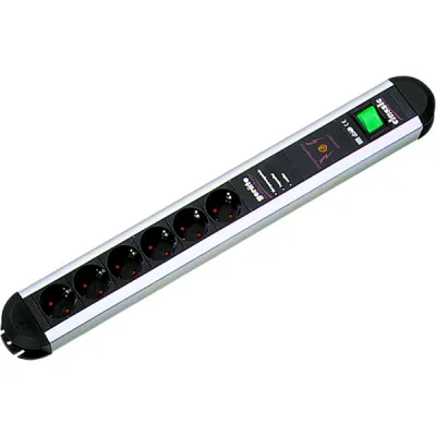 Bachmann Steckdosenleiste PRIMO Classic 331.071 | 6-fach Schuko | Überspannungsschutz | 1,75m Kabel | Aluminium Schwarz