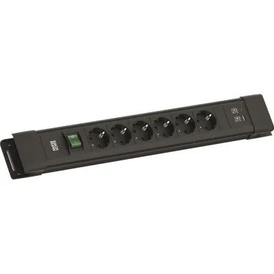 Bachmann Steckdosenleiste BM005922 CONNECTUS | 6-fach Schuko | Schalter | 2x USB A/C 22W | 2m Kabel | Kunststoff schwarz