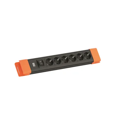 BACHMANN Steckdosenleiste BM005917 CONNECTUS | 6-fach Schuko IP20 | 2m Kabel | Schalter | Kunststoff Schwarz/Orange