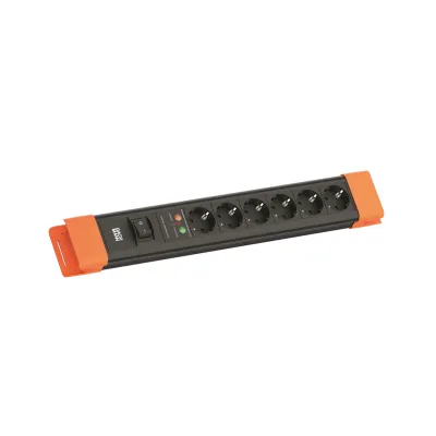 Bachmann Steckdosenleiste BM005916 CONNECTUS | 6-fach | Überspannungsschutz | Schalter | 2m Kabel | Schwarz/Orange
