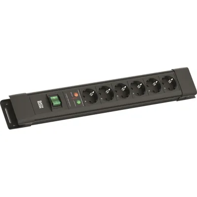 BACHMANN Steckdosenleiste BM005911 | 6-fach Schuko | Überspannungsschutz | Schalter | 2m Kabel | Kunststoff | schwarz