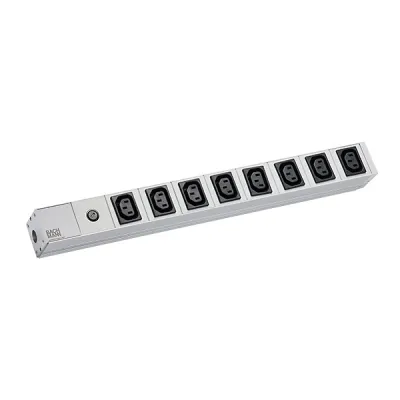 Bachmann Steckdosenleiste 19 Zoll | 1HE | 8x IEC C13 | PDU Rackmontage | Aluminium | 10A | 230V | 2m | grau