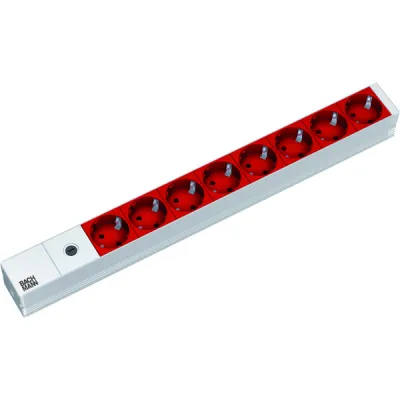 Bachmann 19" Steckdosenleiste 8-fach Schuko | PDU Rack | Alu | IEC C14 | 10A Sicherung | 2m | rot
