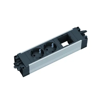 BACHMANN Steckdosenleiste 906.09528 | STEP ALU | 2x SCHUKO | Aluminium | 1x Modulplatz leer | 35° | IP20 | schwarz