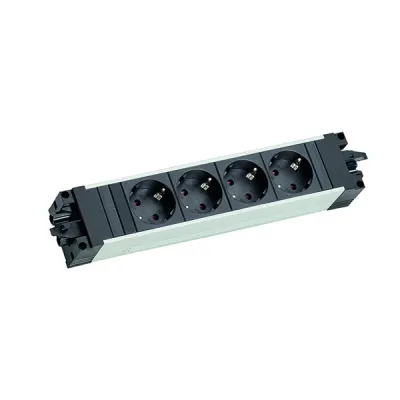 BACHMANN Steckdosenleiste 906.18802 STEP ALU | 4-fach | Aluminium | erhöhtem Berührungsschutz | IP20 | 35° | schwarz