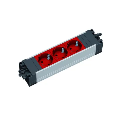 BACHMANN Steckdosenleiste 906.306 | STEP ALU | 3-fach Schuko | Berührungsschutz | Aluminium | 229,7 mm | IP20 | rot