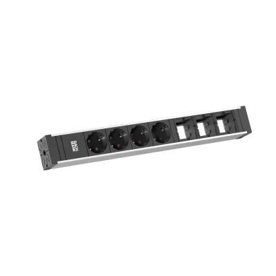 BACHMANN Steckdosenleiste 922.0071 | 4x Schuko | 3x Modulplätze | Aluminium | 3m Kabel | 35° Winkel | IP20 | schwarz
