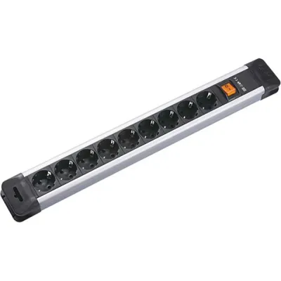 Bachmann Steckdosenleiste 330.102 | 9-fach Schuko | 2m Kabel | Schalter | Kinderschutz | Kunststoff | silber/schwarz