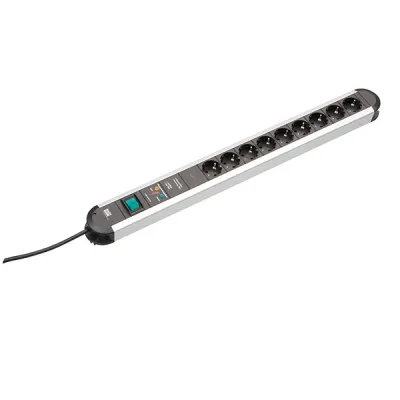 Bachmann Steckdosenleiste 9-fach PRIMO-CLASSIC-ALU 331.072 | Überspannungsschutz | Netzfilter | 1,75m Kabel