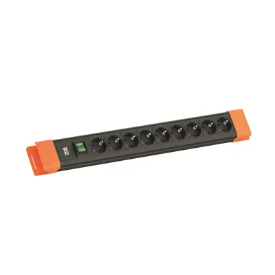 BACHMANN Steckdosenleiste BM005918 | 9-fach Schuko | mit Schalter | 2m Kabel | Kunststoff | Schwarz Orange
