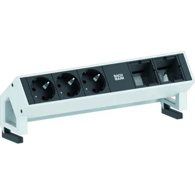 Bachmann Steckdosenleiste DESK2 902.200 | 3x Schuko | 1x Custom Modul | Aluminium | 0,2m GST18 | 35° | Weiß RAL9010