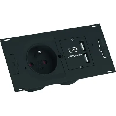 BACHMANN Steckdosenleiste DUE 929.042 | 1x UTE Frankreich | 2x USB 5V/2,4A | 2m | 90° verdreht | IP20 | schwarz