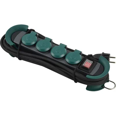 BACHMANN Steckdosenleiste 500.200 HOOK Outdoor | 4-fach Schuko | Schalter & Haken | IP44 | 4m Kabel | schwarz
