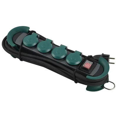 BACHMANN Steckdosenleiste 500.200 HOOK Outdoor | 4-fach Schuko | Schalter & Haken | IP44 | 4m Kabel | schwarz