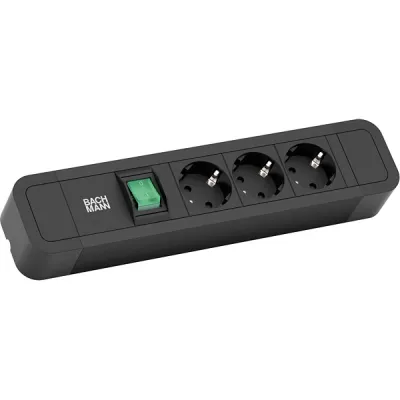Bachmann Steckdosenleiste PRIMO 2 350.006 | 3-fach Schuko | Schalter | Aluminium | 2m Kabel | 35° gedreht | schwarz