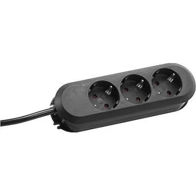Bachmann Tischsteckdose 388.170 | 3-fach Steckdosenleiste Schuko | 1,5m Kabel | erhöhter Berührungsschutz | schwarz