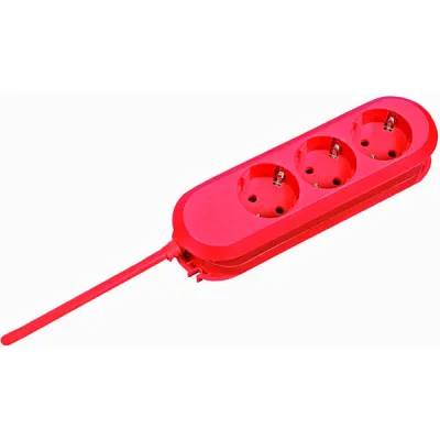 Bachmann Tischsteckdose 388.371 | 3-fach Steckdosenleiste | Schuko geschraubt | 3m Kabel | IP20 | Kunststoff | rot